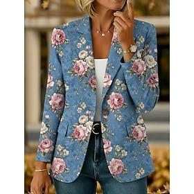Women's Blazer Warm Comfortable Pocket Buttons Print Daily Casual Floral Vacation Office Casual Single Breasted Regular Turndown Regular Fit Long Sleeve Outerw