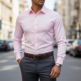 Men's Dress Shirt Button Up Shirt Plain Work Wedding Light Pink Light Blue Wine Royal Blue Long Sleeve Turndown All Seasons Clothing Apparel