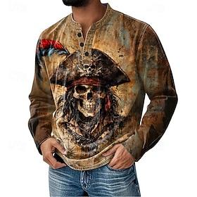 Men's Graphic Henley Shirt T shirt Tee Long Sleeve Fashion Daily Vintage Style Casual Holiday Going out Fall Spring Fall Dark Brown Henley Henley T-Shirt