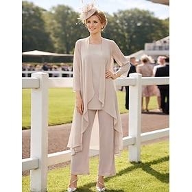 3 Piece Floor Length Mother of the Bride Dress Sleeveless Bateau Neck Elegant Plus Size Wedding Guest Chiffon Wrap Included with Solid Color