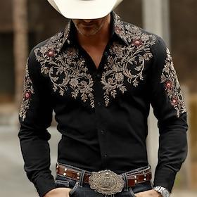 Men's Paisley Floral Print Ethnic Shirt Western Shirt Cowboy Shirt Long Sleeve Vintage Retro Casual Outdoor WorkWear Spring Fall Turndown 3D Print Button Up Sh