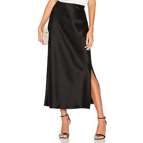 Women's Elegant Fashion Maxi High Waist Skirts Plain Split Ends Micro-elastic Daily Street Apple Green Black Champagne Army Green Summer Spandex Polyester