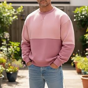 Men's Pullover Hoodie Sweatshirt Pullover Blue Pink Navy Blue Green Gray Crew Neck Plain Patchwork Color Block Casual Daily Sports Outdoor Streetwear Cool Spo