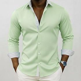 Men's Geometric Striped Shirt Button Up Shirt Casual Dress Shirt Long Sleeve Fashion Casual Outdoor Dailywear Spring Fall Turndown 3D Print Collared Shirts Blu