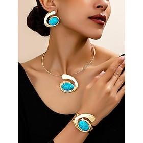 Women's Bohemian Alloy Jewelry Set with Turquoise Stones – Necklace, Earrings, and Bracelet, Available in Multiple Colors – Perfect for Casual and Festive Occa