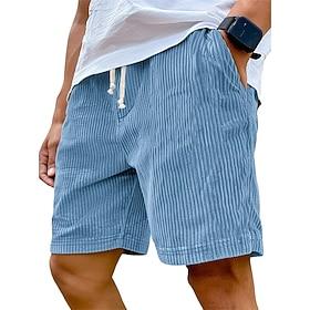 Men's Shorts Casual Shorts Corduroy Shorts Drawstring Elastic Waist Solid Color Comfort Knee Length Daily Outdoor Streetwear Vacation Fashion Black White Micro