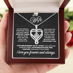 To My Wife Necklace, Stainless Steel Necklace for Women,Wood Light Gift Box Gift for Wife Mother's Day, Valentine's Day, Wedding Anniversary, Laser Engraved Lo