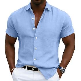 Homme Chemise en lin Chemise d'été Tenue de plage Chemise Boutonnée Uni Occasionnel Vacances Bleu Blanche Vert Claire Rose Claire Manche Courte Col Rabattu Été
