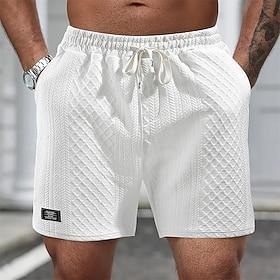 Men's Summer Shorts Beach Shorts Casual Shorts Textured Shorts Jacquard Drawstring Elastic Waist Plain Comfort Breathable Above Knee Daily Outdoor Holiday Vaca