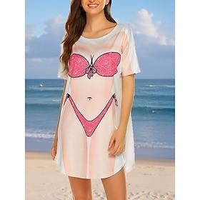 Women's Swimdress Swimsuit Dress Vacation Beach Wear Graphic Round Neck Long Sleeve Bathing Suits