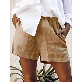 Women's Cotton Linen Shorts Summer Shorts Beach Shorts Baggy Shorts Vacation Basic Casual Short High Waist Plain Pocket Elastic Waistband Comfort Quick Dry Sof