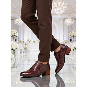Men's Burgundy Croc-Embossed Faux Leather Dress Shoes – Elegant Formal Footwear for Weddings, Groomsmen and Special Occasions