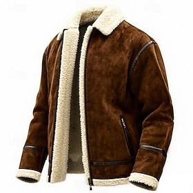 Men's Winter Coat Faux Suede Jacket Fleece Jacket Casual Jacket Casual Daily Thermal Warm Pocket Full Zip Fall Winter Solid Color Streetwear Daily Turndown Sho