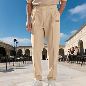 Men's Trousers Casual Pants Baggy Pants Drawstring Pocket Elastic Waist Plain Comfort Soft Casual Daily Outdoor Vacation Fashion Black Army Green