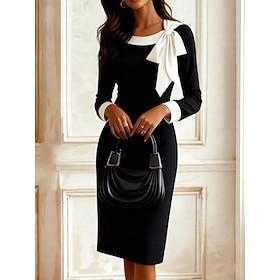 Women's Midi Dress Bodycon Dress Work Dresses Cocktail Semi Formal Office Regular Fit Graphic Long Sleeve Crew Neck Black White Red Summer Fall
