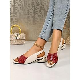 Women's Daily Chunky Heel Peep Toe Elegant Faux Leather Loafer Black Light Red Brown