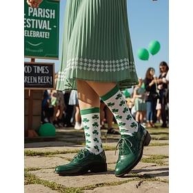Women's Green Oxford Dress Shoes with Brogue Detail – Comfortable Low-Heel Lace-Up Flats for St. Patrick's Day Parade, Irish Festival Outfits, Holiday Party Lo
