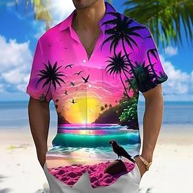 Men's Coconut Tree Ocean Tropical Plants Summer Hawaiian Shirt Button Up Shirt Aloha Shirt Short Sleeve Hawaiian Casual Vacation Summer Spring Turndown 3D Prin