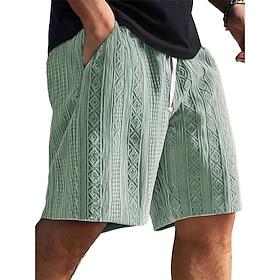 Men's Summer Shorts Beach Shorts Casual Shorts Textured Shorts Jacquard Drawstring Elastic Waist Solid Color Comfort Breathable Knee Length Daily Outdoor Stree