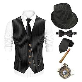 The Great Gatsby Gentleman Gangster Retro Vintage Roaring 20s 1920s Outfits Vest Panama Hat Accesories Set Men's Costume Vintage Cosplay Prom Festival Cravat C