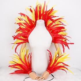 Carnival 2026Rio Carnival Samba Accessories Carnival Red and Yellow Feather Costume Set  Shoulder Cape  Arm Cuffs for Mardi Gras, Dance  Party Wear Brazil Fes