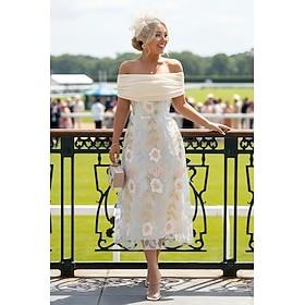 A-Line Ankle Length Derby Dress Elegant Vintage Sleeveless Off Shoulder Kentucky Derby with Embroidered Flower Embroidery