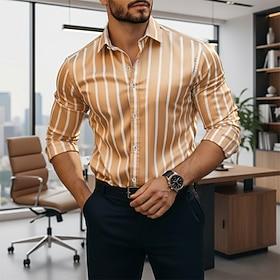 Men's Shirt Dress Shirt Button Up Shirt Vertical Stripes Daily Business Black Pink Blue Green Long Sleeve Turndown All Seasons Clothing Apparel Patchwork