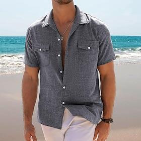 Men's Shirt Summer Shirt Beach Shirt Cotton Linen Shirt Solid Color Casual Outdoor Black White Light Green Navy Blue Short Sleeve Turndown Summer Clothing Appa