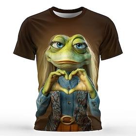 Herren Tiermotiv Frosch Lustig T Shirt Kurzarm T-Shirt 3D-Druck Rundhalsausschnitt Hemd Übertrieben Designer Party Ferien Blau Dunkelbraun Rosa Sommer Frühling