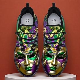 Men's Mardi Gras Vibrant Carnival Sneakers with Mask and Confetti Design – Bright, Comfortable Footwear for Parades, Parties and Festivals