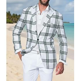 Men Lightweight Jacket Summer Jacket Casual Outdoor Single Breasted Summer Spring POLY Plaid Check Pattern Fashion Single Breasted Blazer WhiteA WhiteB Yellow