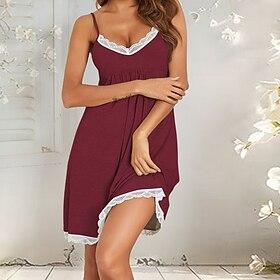Women's Loungewear Nightgown Fashion Casual Soft Pure Color Patchwork Dress Home Vacation Sleeveless V Neck Blue Black Wine Light Grey Summer Spring Fall Regul