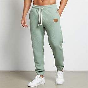 Men's Waffle Sweatpants Joggers Trousers Casual Pants Drawstring Elastic Cuff Solid Color Comfort Full Length Daily Outdoor Streetwear Vacation Fashion Black W