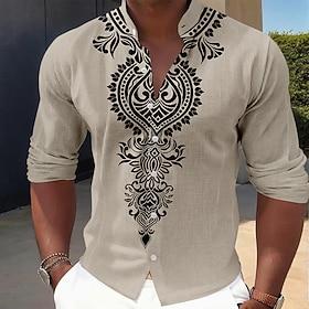 Men's Paisley Floral Print Ethnic Shirt Button Up Shirt Stand Collar Shirt Long Sleeve Vintage Retro Daily Outdoor Vacation Spring Fall Mandarin Collar Band Co