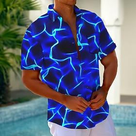 Men's Lightning Abstract Neon Glow Shirt Summer Shirt Button Up Shirt Short Sleeve Fashion Casual Outdoor Vacation Dailywear Summer Spring Turndown 3D Print Co