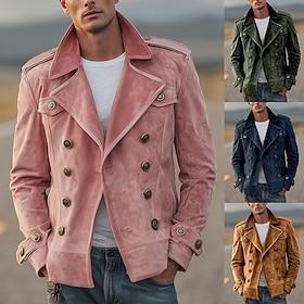 Men's Lightweight Jacket Faux Suede Jacket Casual Jacket Casual Daily Pocket Fall Winter Plain Streetwear Stylish Turndown Regular Pink Brown Army Green Dark B