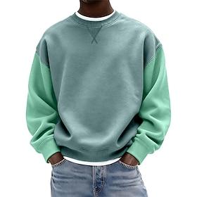 Men's Sweatshirt Pullover Green Light Blue Crew Neck Plain Patchwork Color Block Casual Daily Sports  Outdoor Streetwear Cool Sportswear All Seasons Clothing A