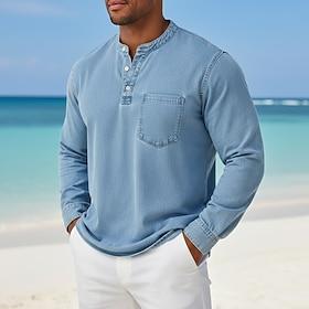 Men's Henley Shirt 100% Cotton Acid Wash Shirt Long Sleeve Henley Spring Fall All Seasons Solid Color Vintage Retro Vintage Casual Vintage Style Garment Dyed W
