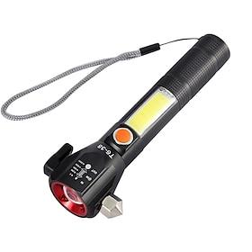 Car Window Breaker Seatbelt Cutter with LED Flashlight, Rechargeable Emergency Hammer, Glass Breaker Tool, Strobe SOS Beacon