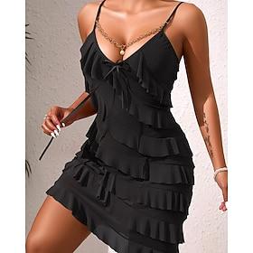 Women's Mini Dress Slip Dress Fashion Modern Daily Outdoor Going out Regular Fit Plain Sleeveless Straps Black White Red Khaki Summer Spring