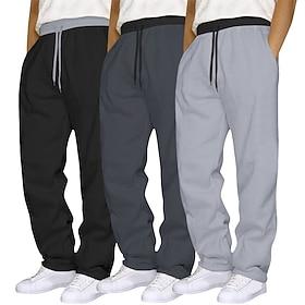 Multi Packs 3pcs Men's BlackDark GreyNavy Blue Sweatpants Trousers Drawstring Elastic Waist Plain Vacation Daily Wear Polyester Spring