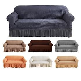 Skirted Bubble Tulle Sofa Cover Full Elastic Slipcover Dustproof Non Slip Sofa Protector Cushion Cover Stretchable Sofa Throw for Living Room Furniture