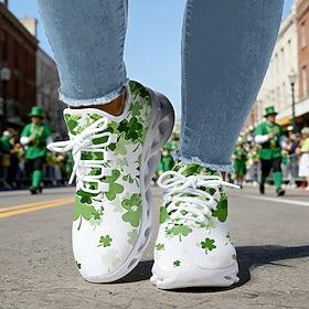 Women's St. Patrick's Day Green Clover Sneakers – Lightweight Breathable Walking Shoes with Cushioned Sole, Festive Sporty Style for Parades, Travel, Daily Wal