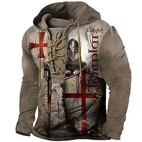 Men's Knights Templar Cross Hoodie Hoodies Sweatshirt Streetwear Designer Basic Casual Long Sleeve Hooded Party Causal Blue Black Brown Khaki Lace up Print Spr