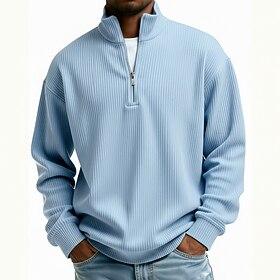 Men's Corduroy Shirt Polo Shirts Outdoor Causal Quarter Zip Long Sleeve Fashion Modern Solid Color Spring   Fall Standard Fit Wine Black Army Green Navy Blue G