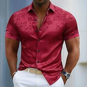 Men's Shirt Satin Shirt Dress Shirt Button Up Shirt Gradient Wedding Formal Black Wine Navy Blue Long Sleeve Turndown Summer Clothing Apparel Jacquard