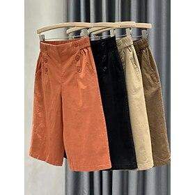 Women's Cotton Linen Shorts Shorts Beach Shorts Baggy Shorts Vacation  Streetwear Knee Length High Waist Plain Pocket Wide Leg Elastic Waistband Quick Dry Soft