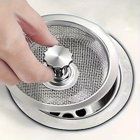 2 Pack Stainless Steel Sink Strainer, Anti-Clog Drain Filter with Center Knob, Easy to Clean, for Kitchen, Bathroom, Toilet and Basin Drains