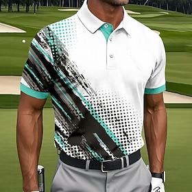 Men's Geometic Golf Sports Polo Shirts Short Sleeve Polo Shirts Collared Shirts Casual Athleisure Buttons Summer Spring Blue Green
