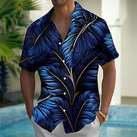 Men's Gradient Color Palm Leaf Tropical Plants Summer Hawaiian Shirt Button Up Shirt Aloha Shirt Short Sleeve Hawaiian Casual Vacation Summer Spring Turndown 3